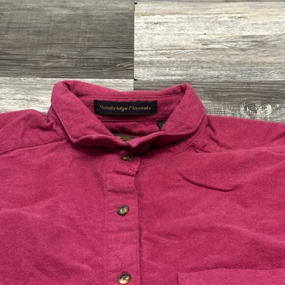 Eddie Bauer Bainbridge Flannel Vintage 90s Wine Red Men L Chamois Button Shirt - Picture 10 of 12